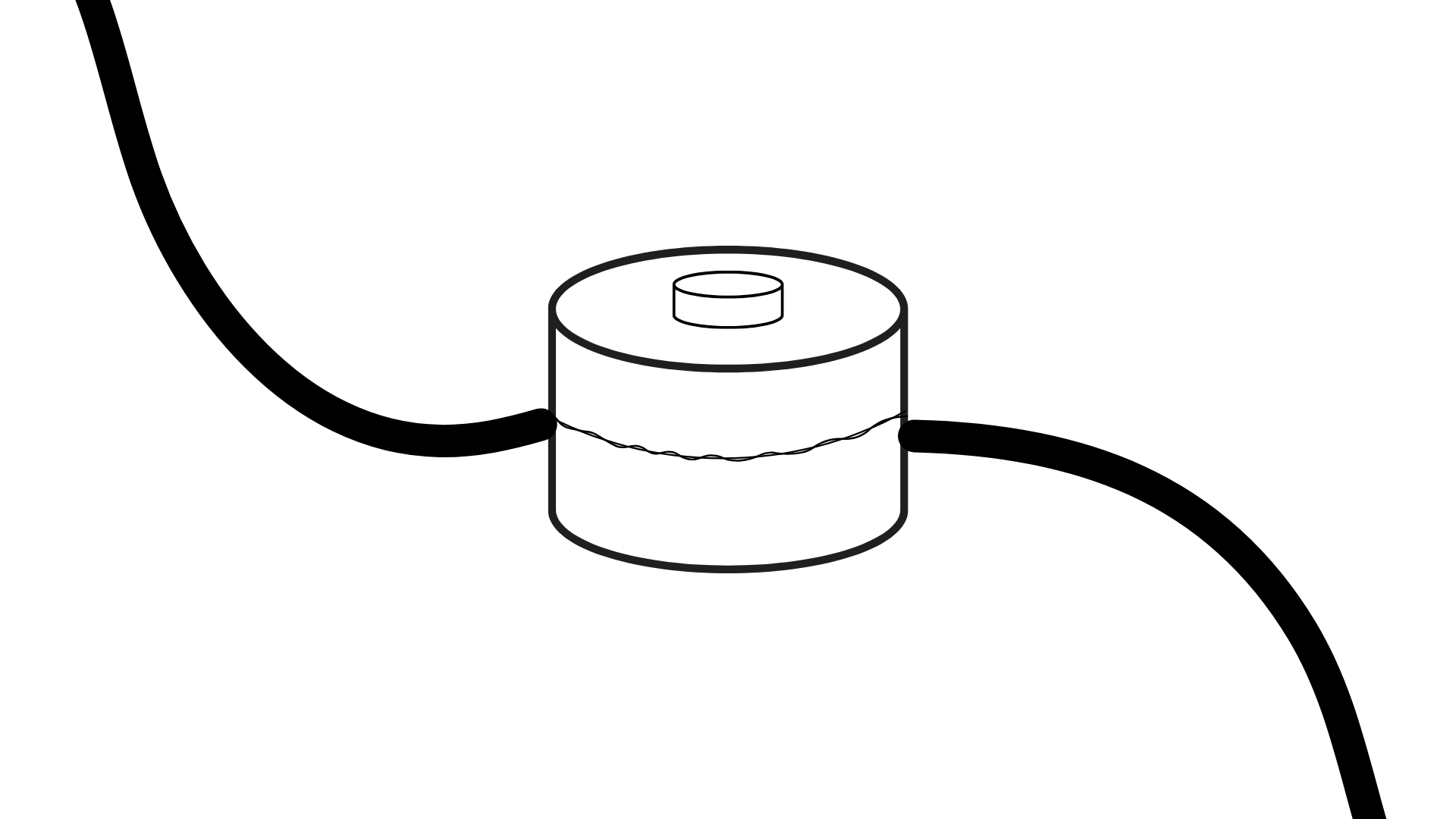 Minimalist illustration of a porcelain knob with electrical wiring running through it